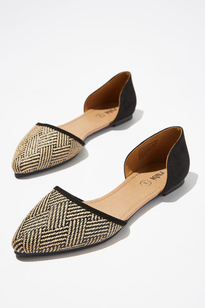 Women Bobbi Cut Out Point - Black Natural Raffia